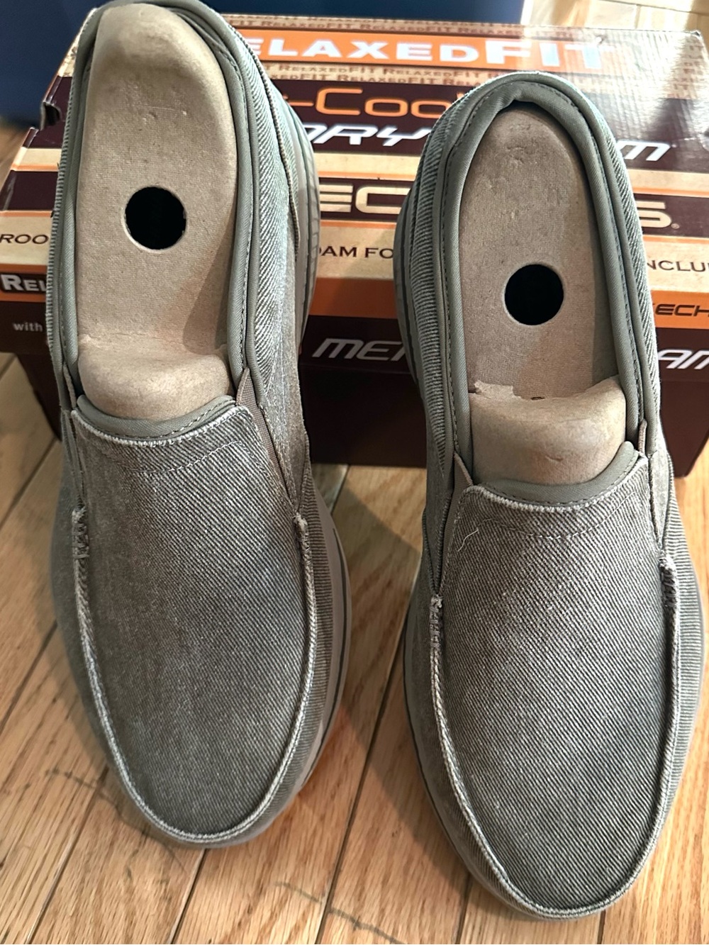New in Box Men’s Sz 13 Skechers Relaxed Fit Slip-Ons Taupe